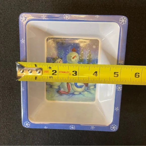 2 Snowman Snack Rectangle Bowls 6 x 5.25 Inches - Picture 4 of 16